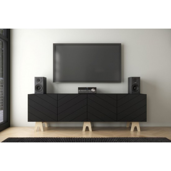 TV Console 72"L 119274 (Black and Russian Birch Plywood)